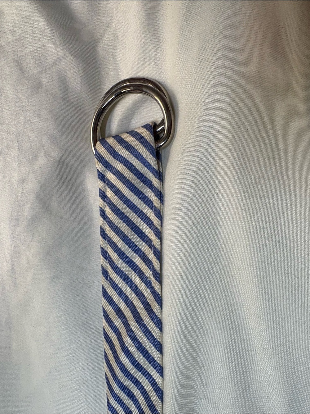 J Crew Striped Blue and White Fabric D-Ring Belt